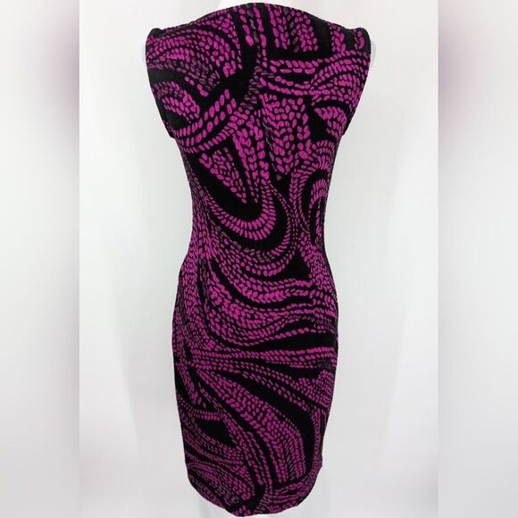 Joseph Ribkoff Purple Black Geometric Sleeveless Sheath Dress Side Ruching 6 - Picture 5 of 7